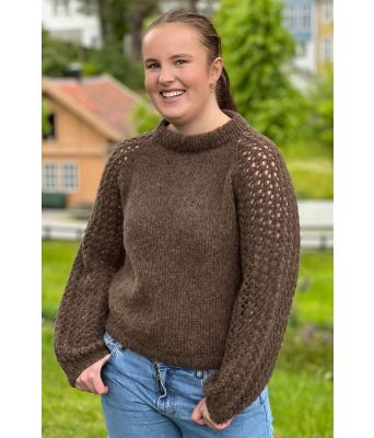 Brun Perlefpuff genser - Strikkose 001-308