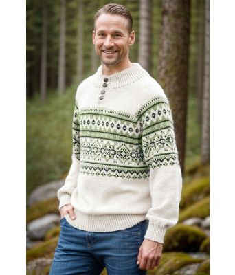 Filip genseren i naturhvit med grønt mønster - DLG 142-SU340034623489