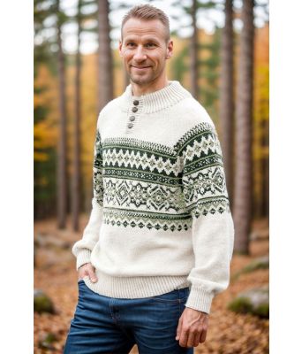 Naturhvit Filipgenser med grønt mønster - DLG 142-SU340034893462