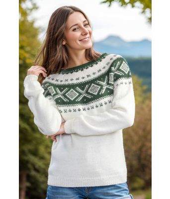 Hvit Cortinagenser med grønt mønster - DLG 197-34023489