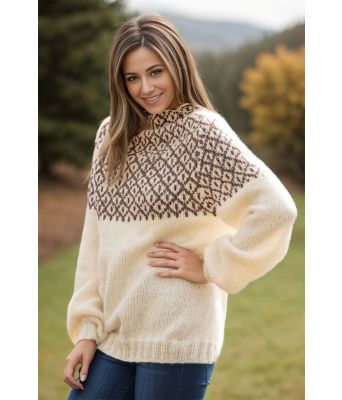 Naturhvit Glød genser med brunt mønster - Viking 2022-3-302&308