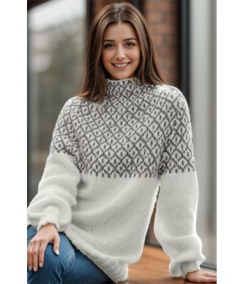 Perlegrå Glød genser med mørk gråt mønster - Viking 2022-3-312&315