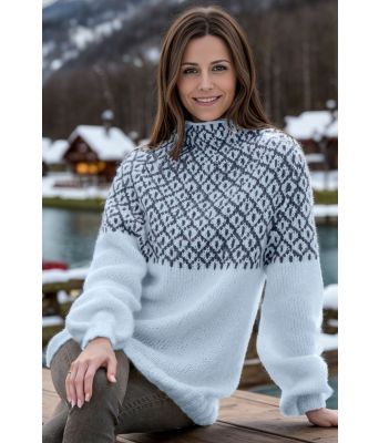 Lyseblå Glød genser med jeansblått mønster - Viking 2022-3-320&327