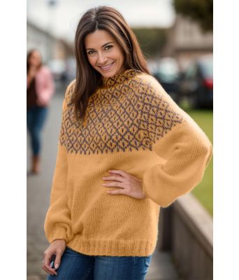 Okergul Glød genser med bruntt mønster - Viking 2022-3-345&308