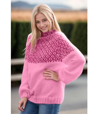 Rosa Glød genser med cerise mønster - Viking 2022-3-361&362