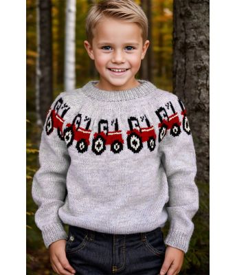 Grå traktorgenser med rød traktor - Strikkia 2024-012-SR512550565500