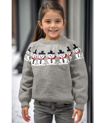 Grå Snømann genser - Strikkia 2024-27-513