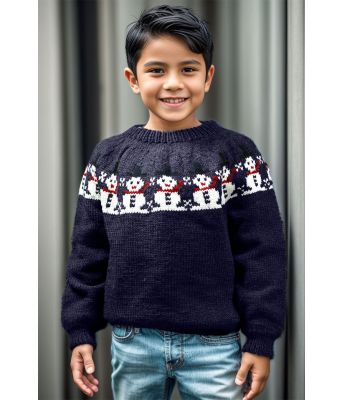 Marineblå Snømann genser - Strikkia 2024-27-526
