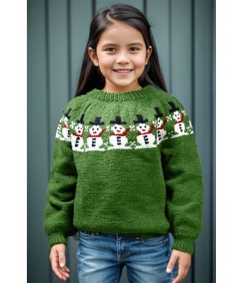 Grønn Snømann genser - Strikkia 2024-27-533