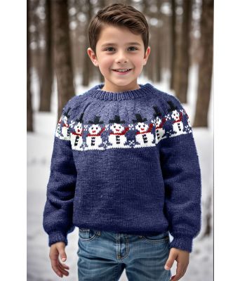 Denimblå Snømann genser - Strikkia 2024-27-576