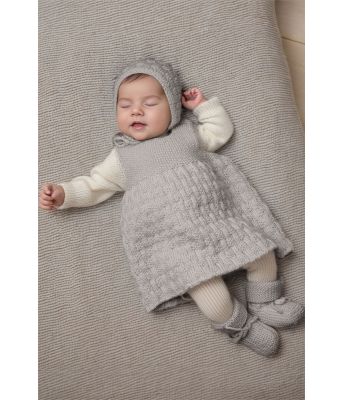Perlegrå April Strikkekjole til baby med lue og sokker - Viking 2028-6-312