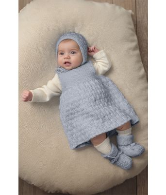 Lys blå April Strikkekjole til baby med lue og sokker - Viking 2028-6-320