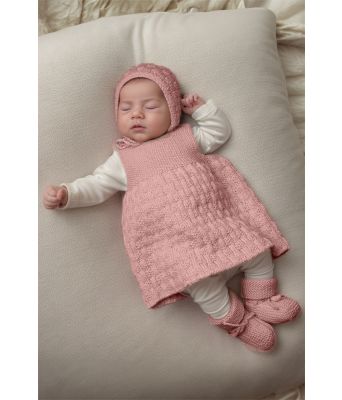 Dus rosa April Strikkekjole til baby med lue og sokker - Viking 2028-6-364