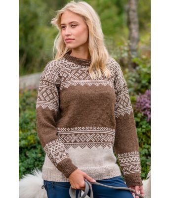 Brunmelert setesdalsgenser med beige mønster - DLG 220-34883485