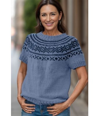 Lys denim Lysøen sommertopp med marine mønster - DLG 23-012-5388&5307