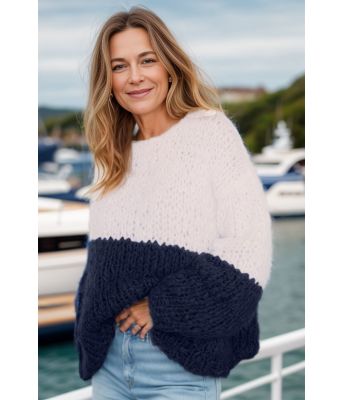 Twotone sweater marineblå - Belfilato 24-005-45563