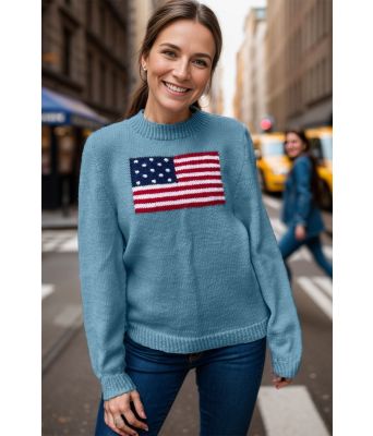 Flagg genseren i lys denim - DLG 24-006-SU3437