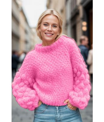 Bubblecrush sweater i neonrosa - Belfilato 24-007-47957