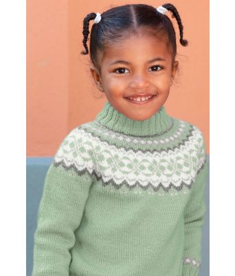 Kristine mønstret genser til barn i dus jadegrønn - DG 391-19