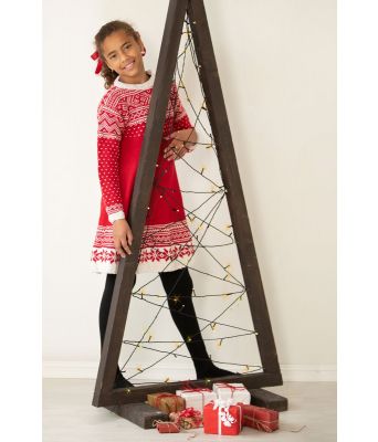 Amine rød strikket julekjole med setesdalsmoenster - Viking 2136-15