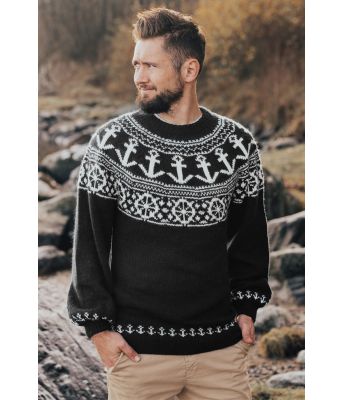 Ankergenseren strikket båtgenser med anker og ror - Strikkia 2020-027B