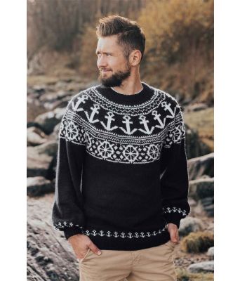 Ankergenseren strikket båtgenser med anker og ror - Strikkia 2020-027C