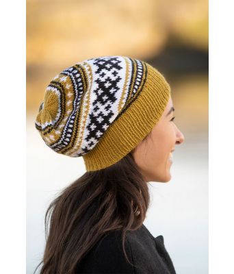 Anna oker gul strikkelue til dame - Viking 2001-09A