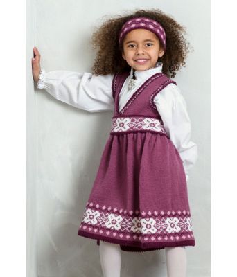 Astrid strikket festdrakt i gammelrosa til jente - Viking 1603-07