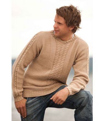Beige strikkegenser til herre med fletter - Viking 1106-05