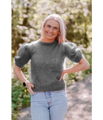 Belleblusen grå kortermet bluse med puffermer - DLG-21-007A