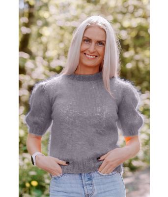 Belleblusen lysegrå kortermet bluse med puffermer - DLG-21-007D