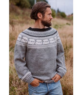 Bobilgenseren strikket genser med bobil mønster - Strikkia 2020-016B