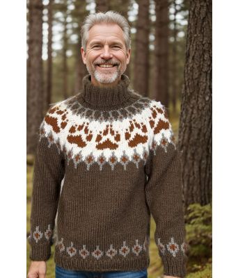 Brun villmarksgenser med poter i rustfarge - Linka Neumann design VGS0001AB