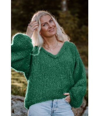 Charlottes eplegrønn chunky mohair genser - Strikkia 2021-027G