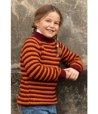 Chili stripete burgunder og oransje genser til jente - Viking 2116-02A