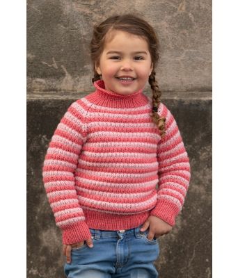 Chili stripete strikkegenser i rosa korall til jente - Viking 2116-02C