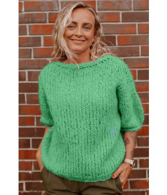 Claudias eplegrønn chunky mohair genser - Strikkia 2021-025F
