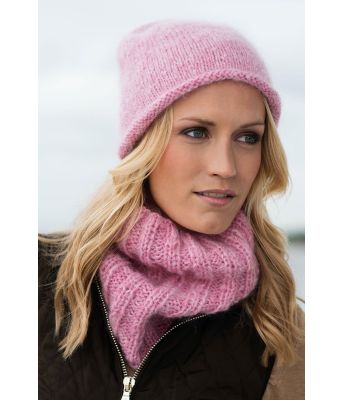 Rosa lue og hals i mohairgarn - DG 286-03