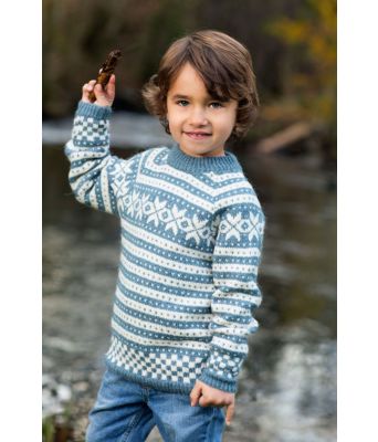 Denimblå Fana genser med raglanfelling til barn - DG 309-02C