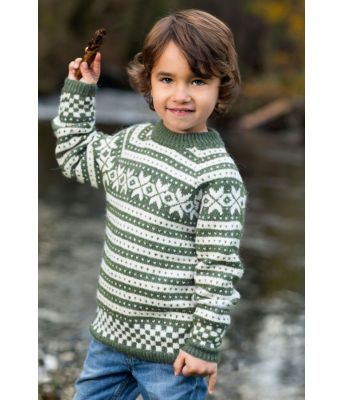 Grønn Fana barnegenser med raglan - DG 309-02D