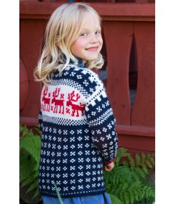Laila kids strikkegenser til barn med elg / reinsdyr motiv - DG 402-05