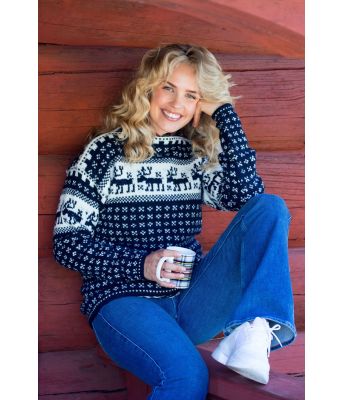 Jåmpa unisex strikkegenser med elg / reinsdyr - DG 402-07