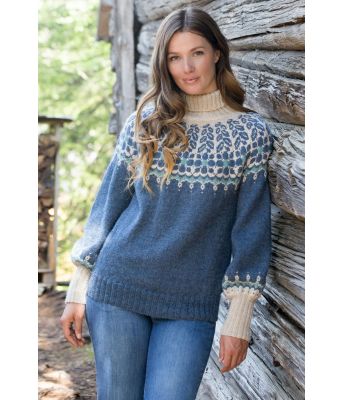 Blå Isrose strikket genser - DG 418-06