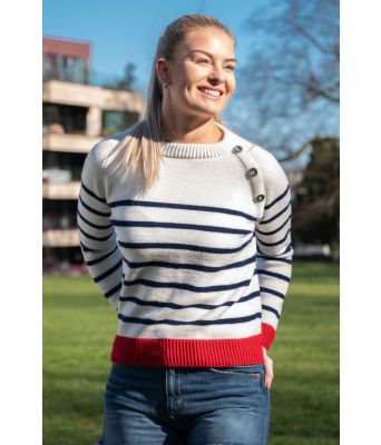 Hvit strikkegenser med knapper - DG 451-26