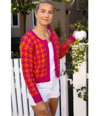 Rosa og oransje Akita strikkejakke - DG 457-02