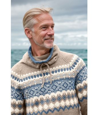 Beige Carl genser med denimblått mønster - DLG 143-SU348534403400