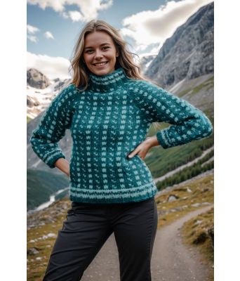 Turkis Strokkur chunky islender med raglanfelling - DLG-21-011-928929