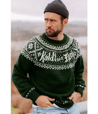 Armygrønn Kaldt som faen genser med vårgrønt mønster - DLG 22-004-3489