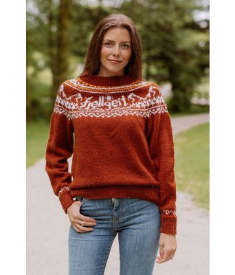 Rustbrun Fjellgeitgenser med hvitt og gult mønster - DLG 22-005E