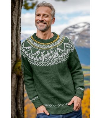 Armygrønn Fjellbukkgenser med gult mønster - DLG 22-010-SU34893458